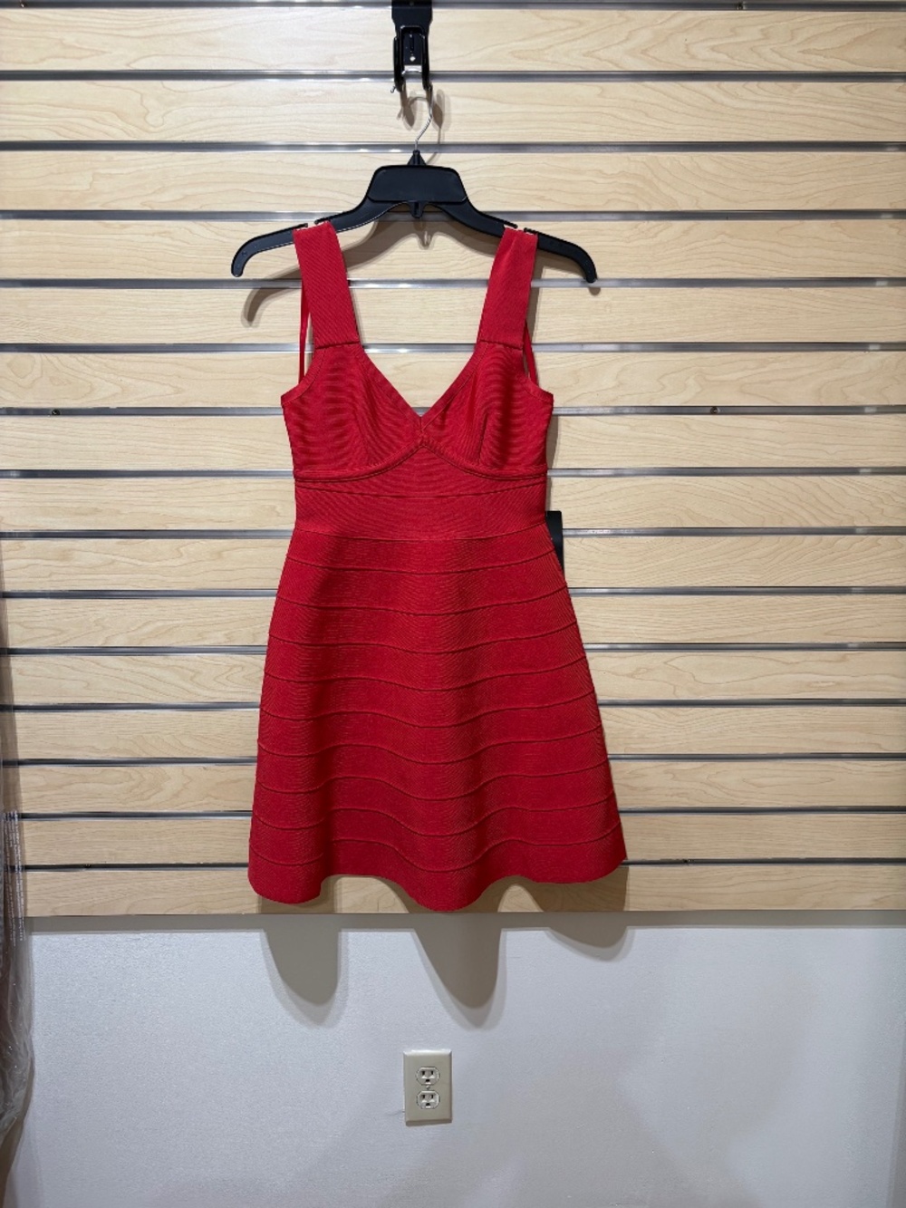 Bebe red bandage fit and flare mini dress size XS